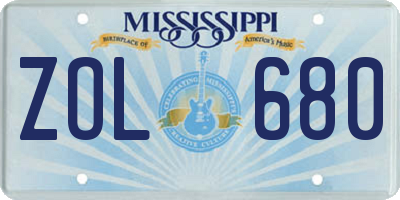 MS license plate ZOL680