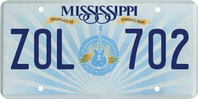 MS license plate ZOL702