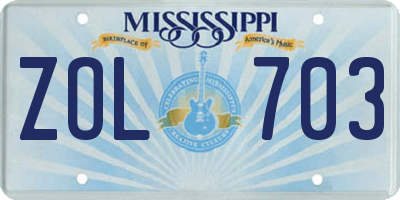 MS license plate ZOL703