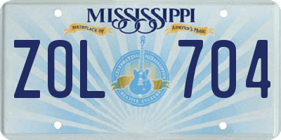 MS license plate ZOL704