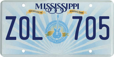 MS license plate ZOL705