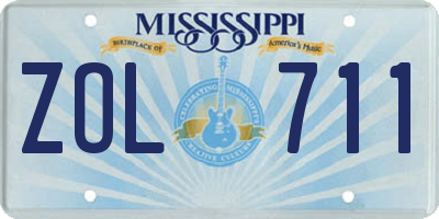 MS license plate ZOL711