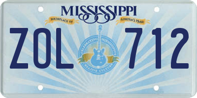 MS license plate ZOL712