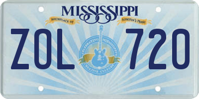 MS license plate ZOL720