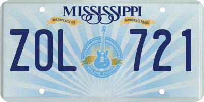 MS license plate ZOL721