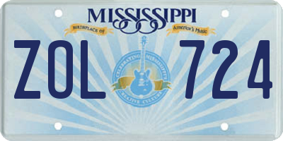MS license plate ZOL724