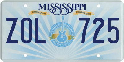 MS license plate ZOL725