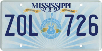 MS license plate ZOL726