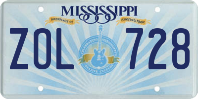 MS license plate ZOL728