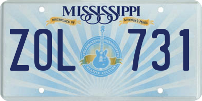 MS license plate ZOL731
