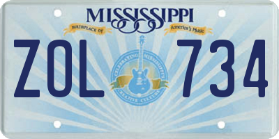 MS license plate ZOL734