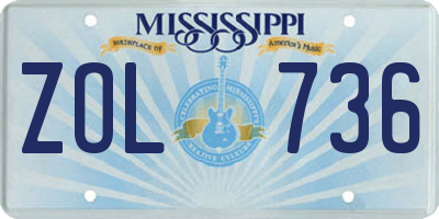 MS license plate ZOL736