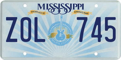 MS license plate ZOL745
