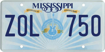 MS license plate ZOL750