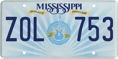 MS license plate ZOL753