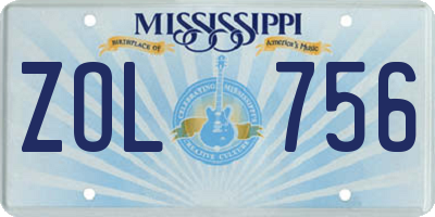MS license plate ZOL756