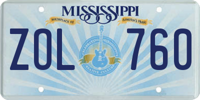 MS license plate ZOL760