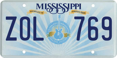 MS license plate ZOL769