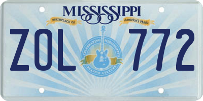MS license plate ZOL772