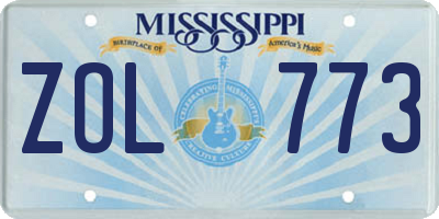 MS license plate ZOL773