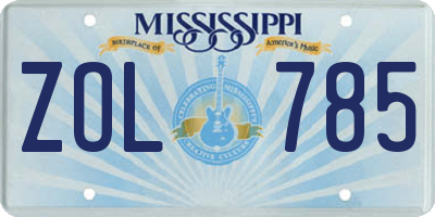 MS license plate ZOL785