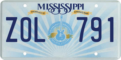 MS license plate ZOL791
