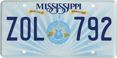 MS license plate ZOL792