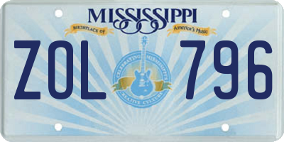MS license plate ZOL796