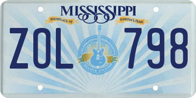 MS license plate ZOL798