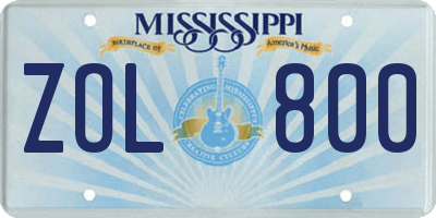MS license plate ZOL800