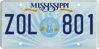 MS license plate ZOL801