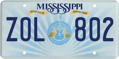 MS license plate ZOL802