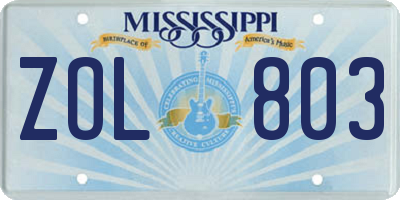 MS license plate ZOL803