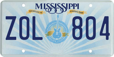 MS license plate ZOL804