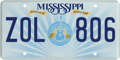 MS license plate ZOL806