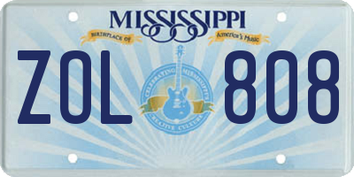 MS license plate ZOL808
