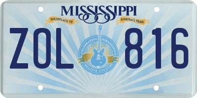 MS license plate ZOL816