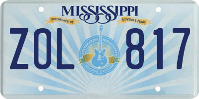 MS license plate ZOL817