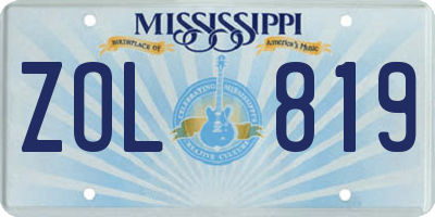 MS license plate ZOL819