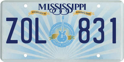 MS license plate ZOL831