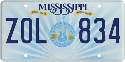 MS license plate ZOL834
