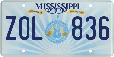 MS license plate ZOL836