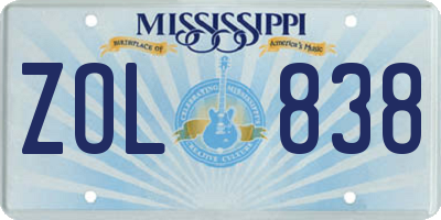 MS license plate ZOL838