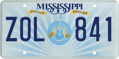 MS license plate ZOL841