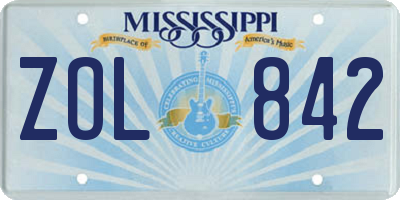 MS license plate ZOL842