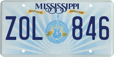 MS license plate ZOL846