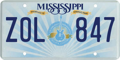 MS license plate ZOL847