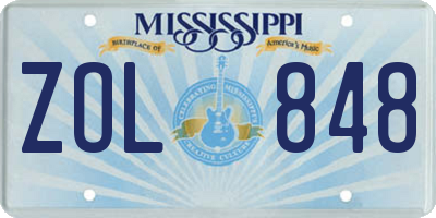 MS license plate ZOL848