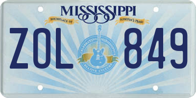 MS license plate ZOL849
