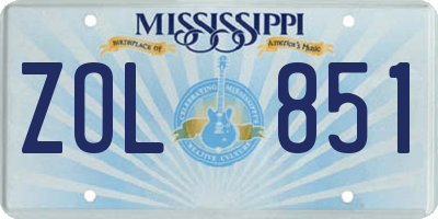 MS license plate ZOL851